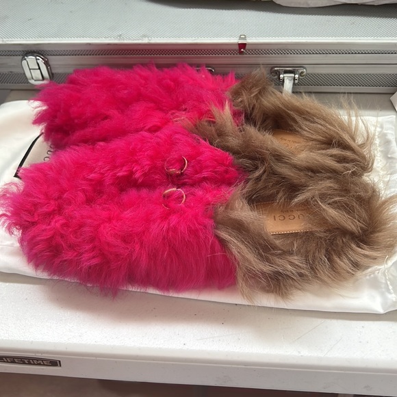 GUCCI Merino Wool Womens Princetown Slippers Raspberry Lipstick - Picture 3 of 4